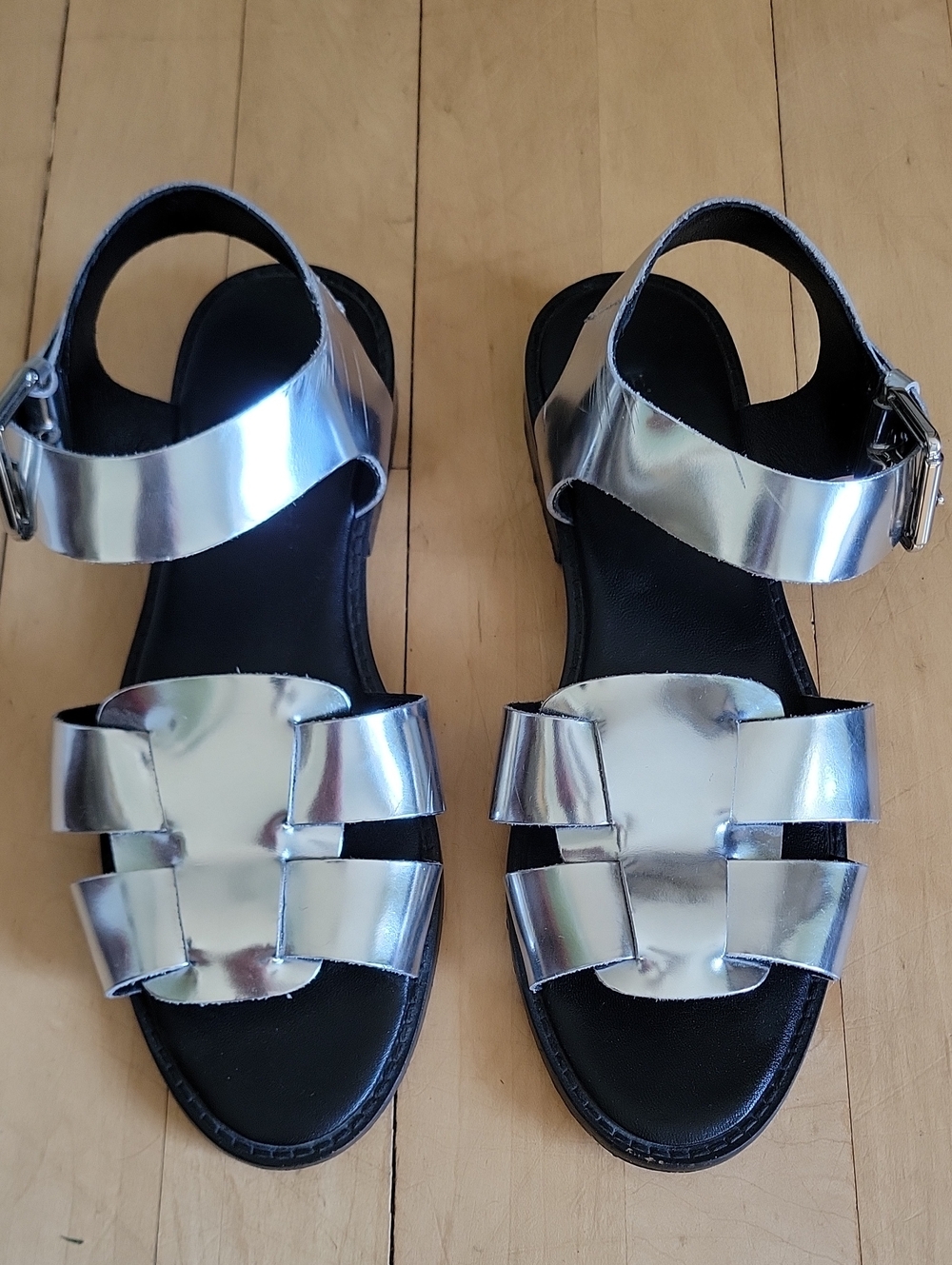 Pilcro Anthropologie Silver Chrome Woven Fisherman Sandal - 37